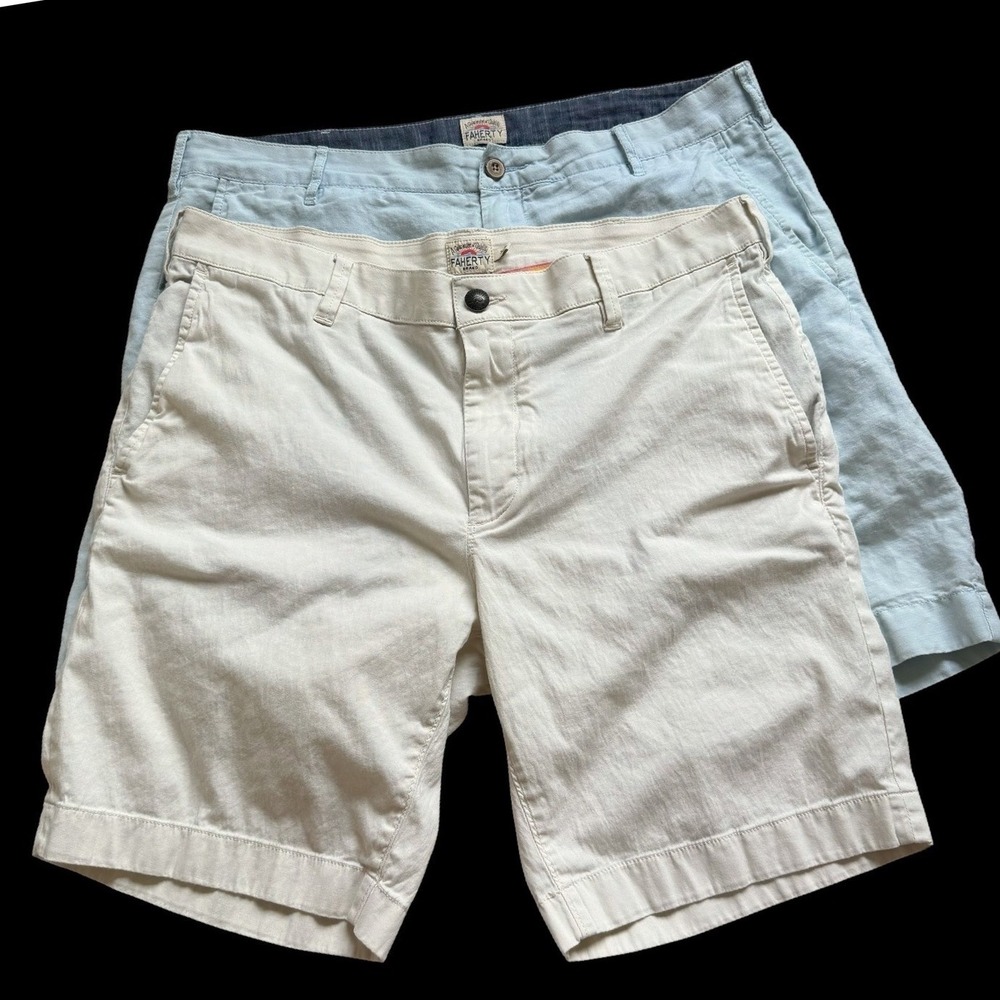 Faherty Brand Bundle Lot 2 Light Blue Linen Blend and Lyocell Shorts Size 34